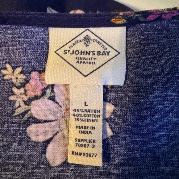 St Johns Bay Linen Dress Large Floral Flutter Sleeve Cottagecore Prairie Whimsy - Picture 5 of 7